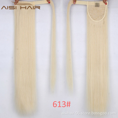 Wholesale Long Straight Wrap Around Ponytails Extension Synthetic Hair Drawstring Ponytail Hair Wigs
